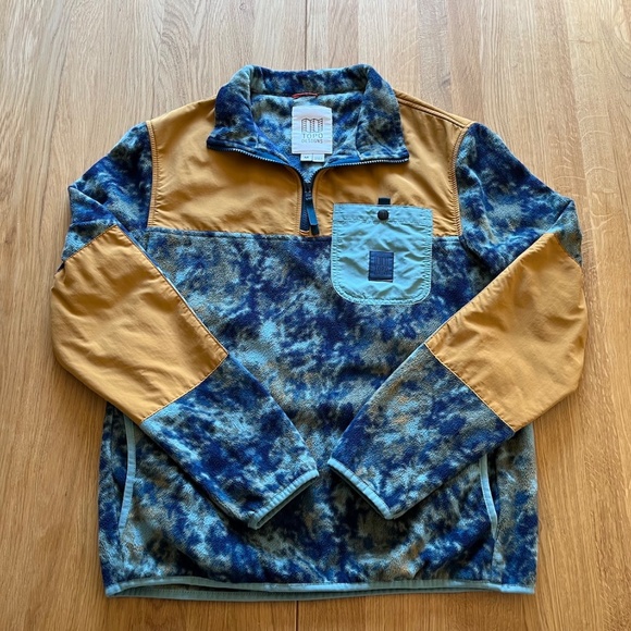 Topo Designs Vista 1/4 Zip Lightweight Fleece Pond Blue Storm/Khaki Size M Mens - Picture 2 of 9